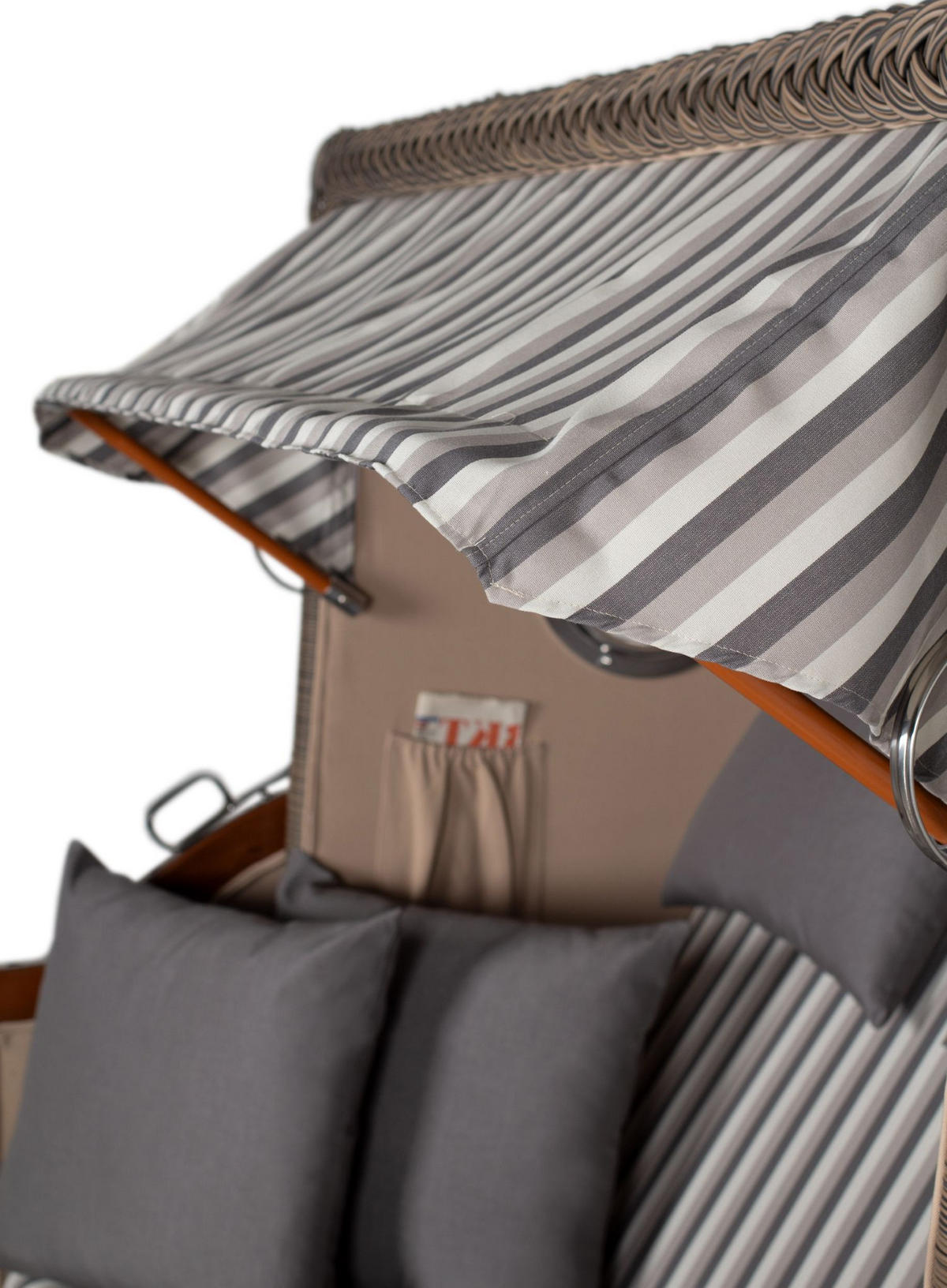 STRANDKORB Komplettset: Ammersee Grande XL Mahagoni Bullauge - PE grau - Modell 545 - Grau, Holz/Kunststoff (142/165/95cm) - bene living