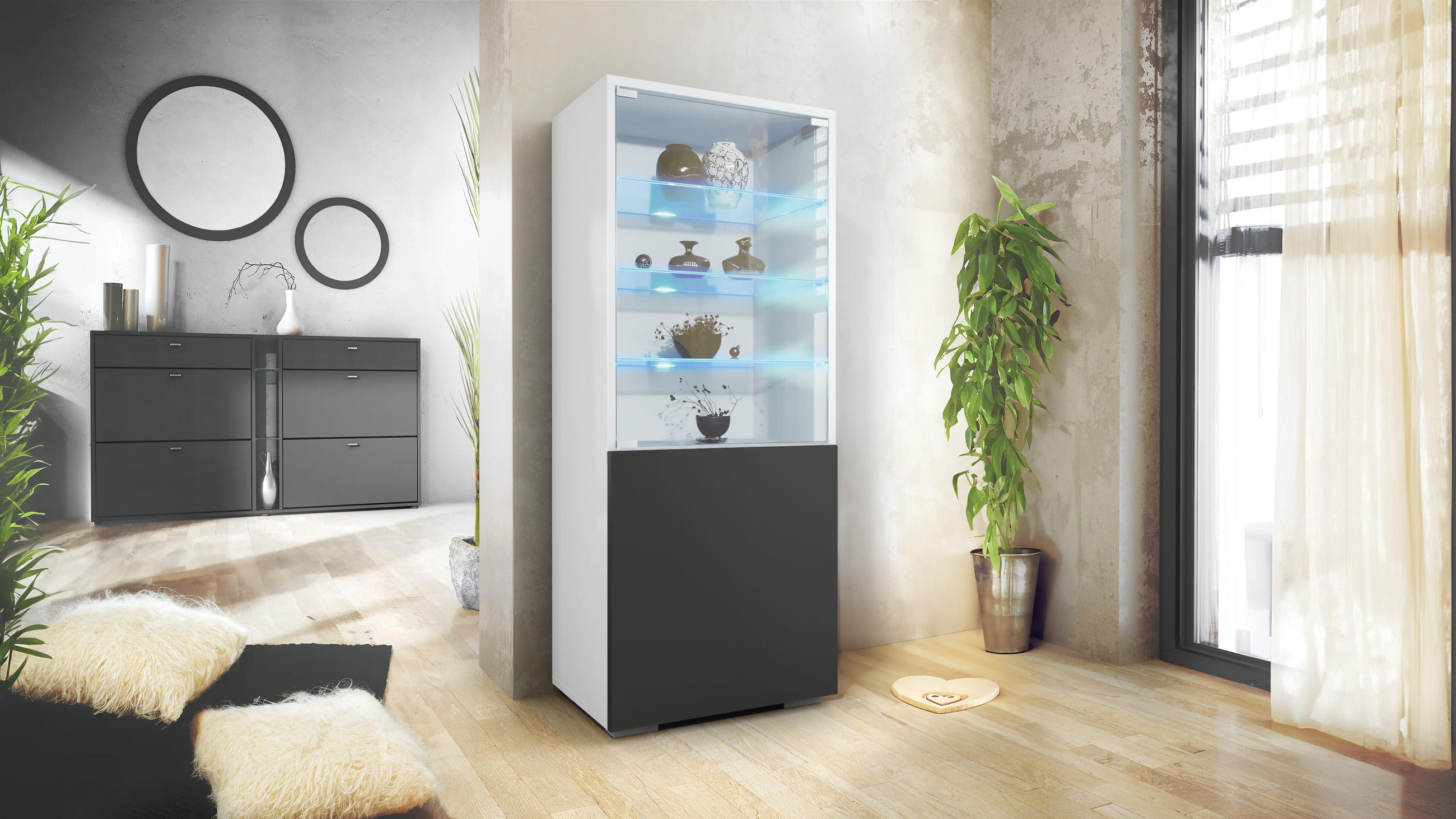 VITRINE Granada Schwarz matt - Schwarz, Holzwerkstoff (50/122.5/34.5cm) - Vladon