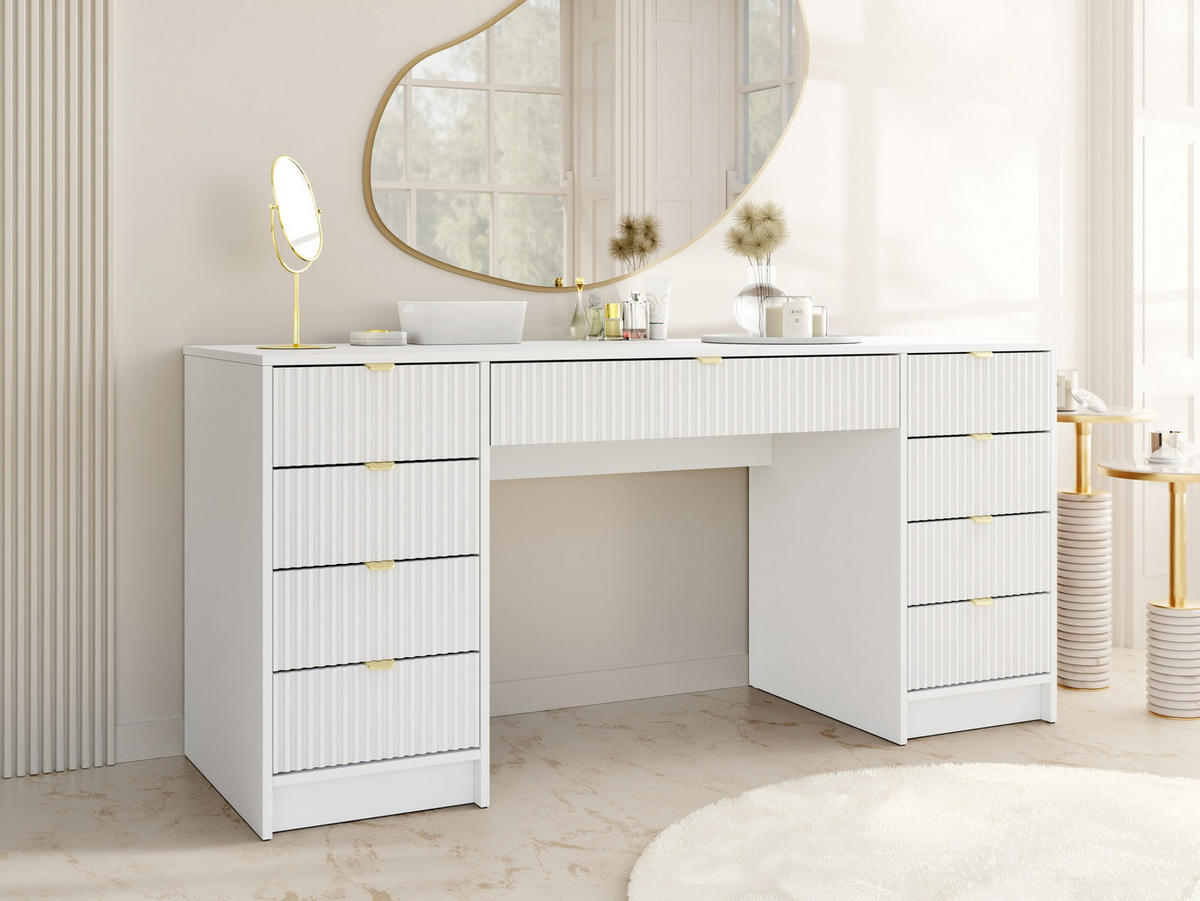 SCHREIBTISCH Tireno Bis - Goldfarben/Weiß, Holzwerkstoff/Metall (55/154/76cm) - MIRJAN24