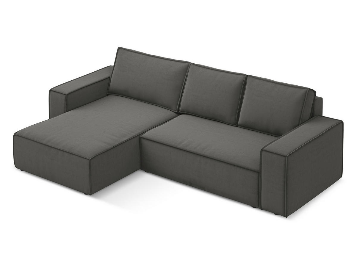 ECKSOFA mit Schlaffunktion Samt Stoff Grau - Dunkelgrau/Schwarz, Kunststoff/Textil (185/290cm) - Makamii