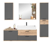 BADMÖBEL-SET Eiche, grau 5-teilig mit Soft-Close, Komplett-Set mit Waschbecken - Eichefarben/Grau, Glas/Holzwerkstoff (190/152/46cm) - Inn.Furn