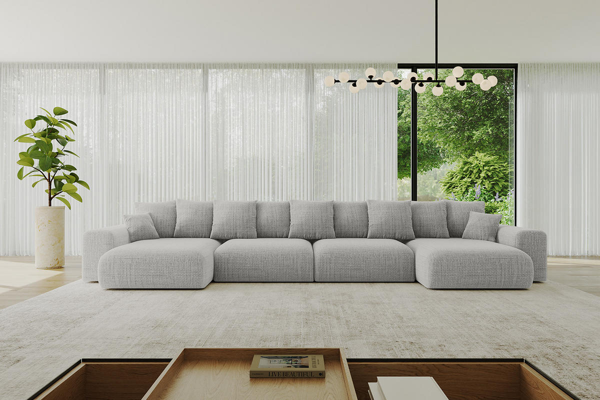 WOHNLANDSCHAFT mit Schlaffunktion ESKAR-U2-464x176x72cm Hellgrau - Graphitfarben, Holzwerkstoff/Kunststoff (176/72/464cm) - ALTDECOR