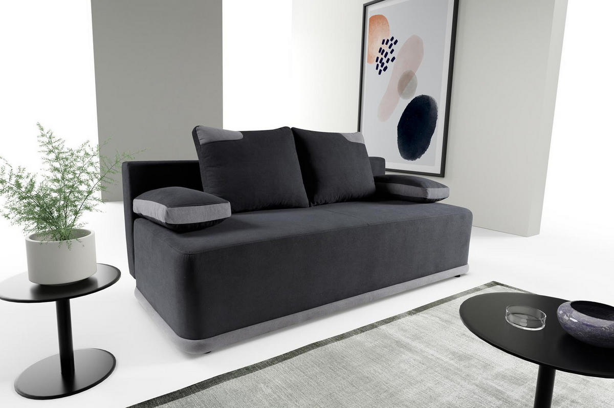 SOFA Blackers Schwarz, mit Schlaffunktion und Bettkasten - Schwarz, Holzwerkstoff (200/93/98cm)