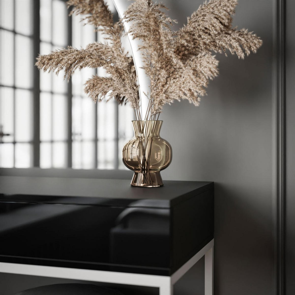 SCHMINKTISCH weiß/schwarz Hochglanz QUINNIE mit LED-Spiegel rechts PUSH OPEN - Schwarz Hochglanz/Weiß, Holzwerkstoff (100/176/42cm) - Lookway