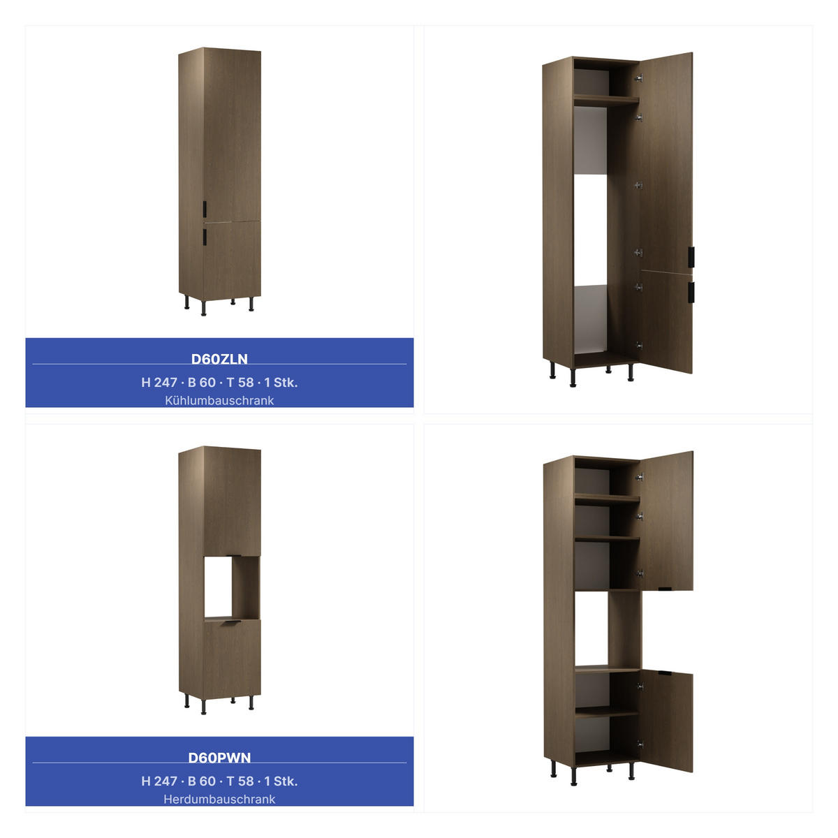 KÜCHENZEILE 320 x 160 cm - Sorento KS13-M320 - in Dunkle Eiche - Eichefarben/Schwarz, Holz/Metall (480/247/58cm)