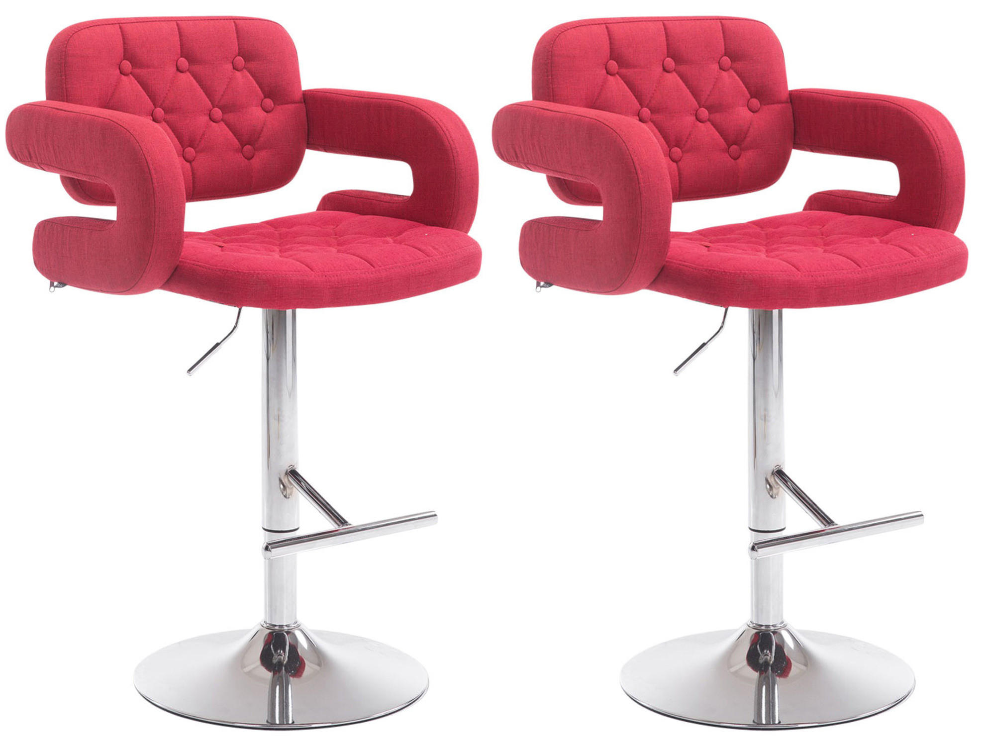 BARHOCKER Dubai, 2er Set, Gestell Metall in Chromoptik, Stoff Rot - Chromfarben/Rot, Textil/Metall (52/100/55cm) - TPFLiving