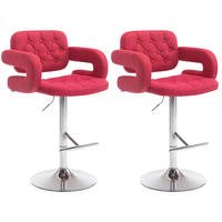 BARHOCKER Dubai, 2er Set, Gestell Metall in Chromoptik, Stoff Rot - Chromfarben/Rot, Textil/Metall (52/100/55cm) - TPFLiving