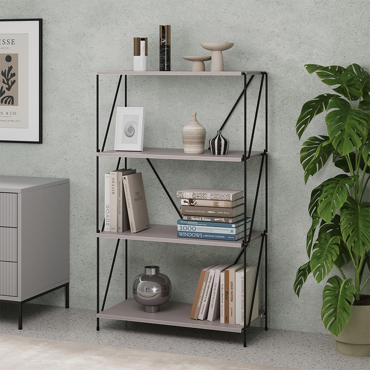 BÜCHERREGAL Ravix Greige/Schwarz 60 x 102.5 cm - Schwarz/Grau, Holzwerkstoff (60/102.5/30cm) - Vicco