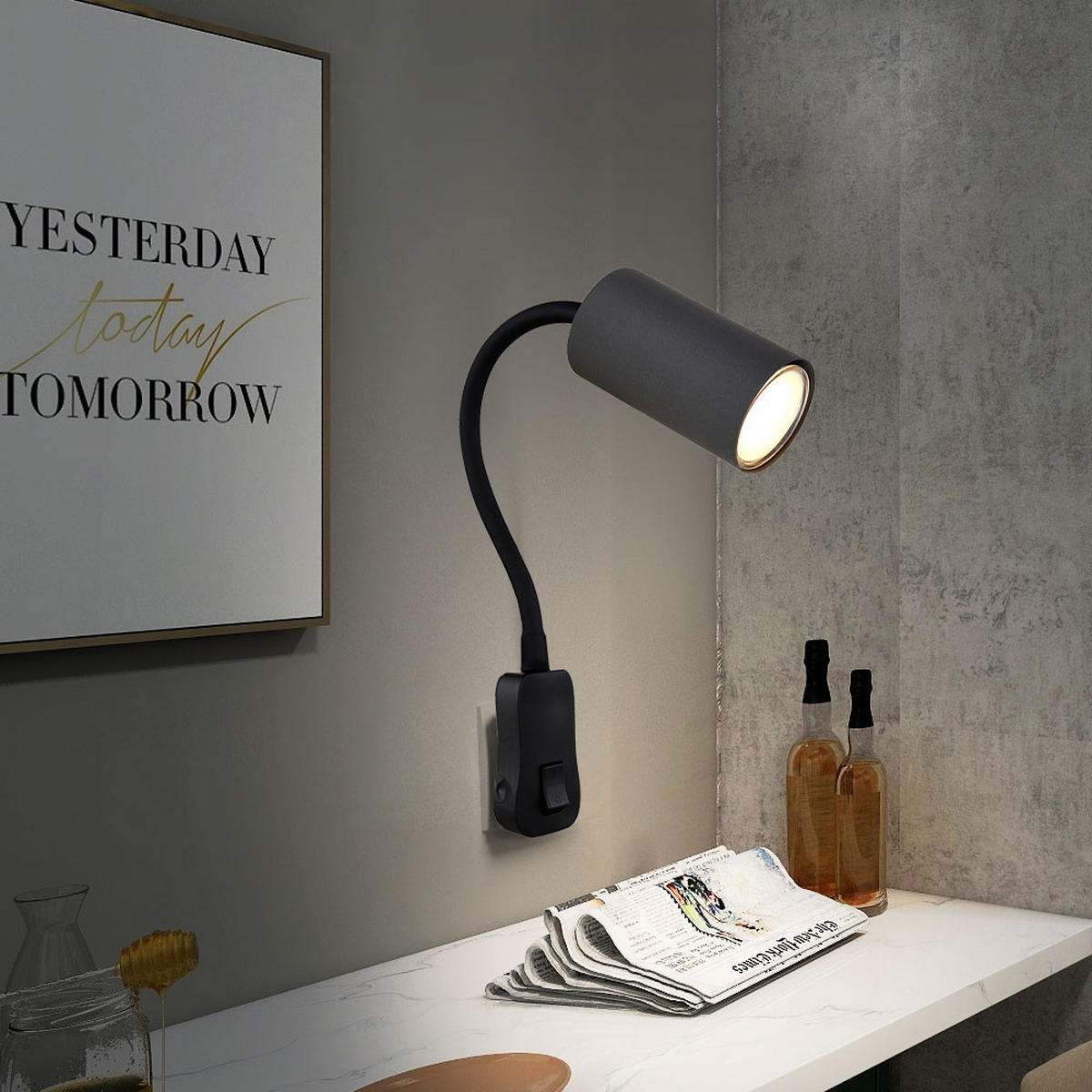 WANDLEUCHTE Metall Schwarz Schwanenhals 2er Set - Schwarz, Metall (5.5/43/32cm) - Globo Lighting