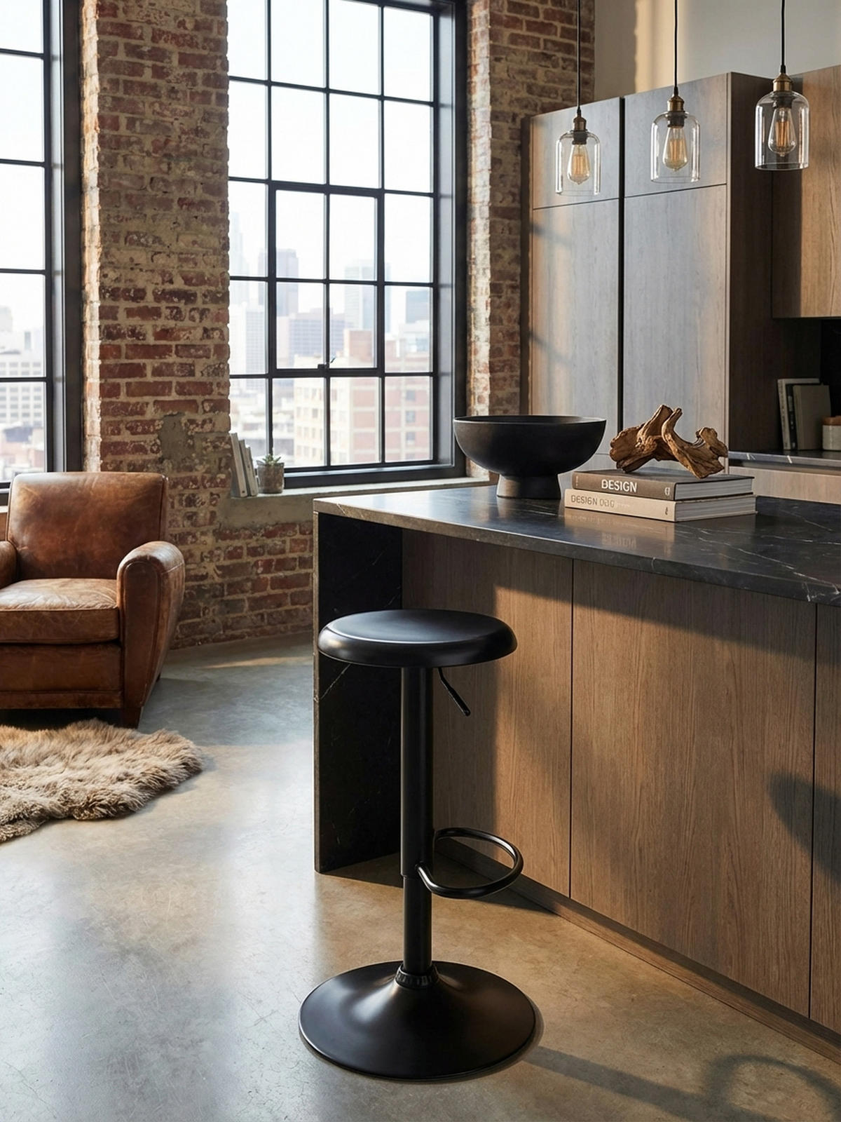 BARHOCKER – Schwarz, höhenverstellbar, mit Fußablage, 40x58–79 cm - Schwarz, Metall (40/79/40cm) - KADIMA DESIGN