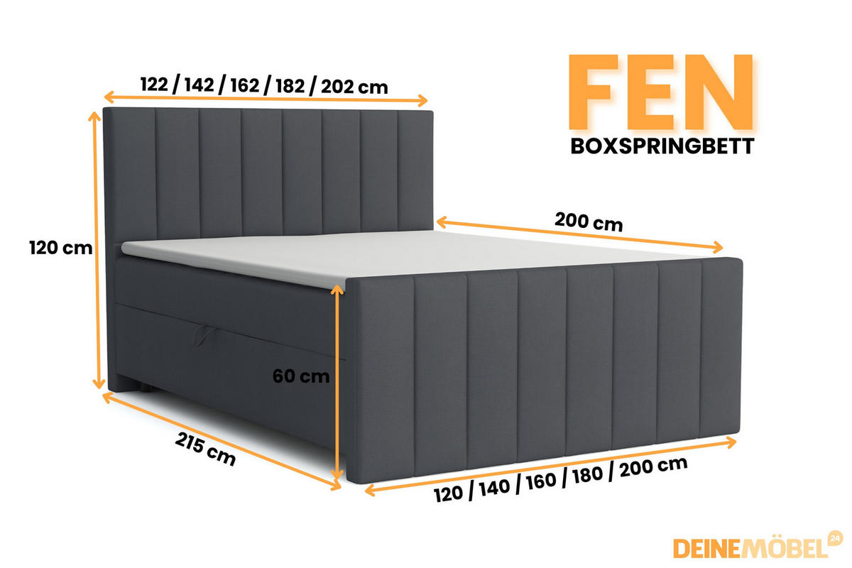 BOXBETT FEN 180/200 Velours Dunkelgrau mit Taschen-Federkernmatratzen 7 Zonen H4 - Dunkelgrau, Holz/Holzwerkstoff (180/200cm) - Deine Möbel 24