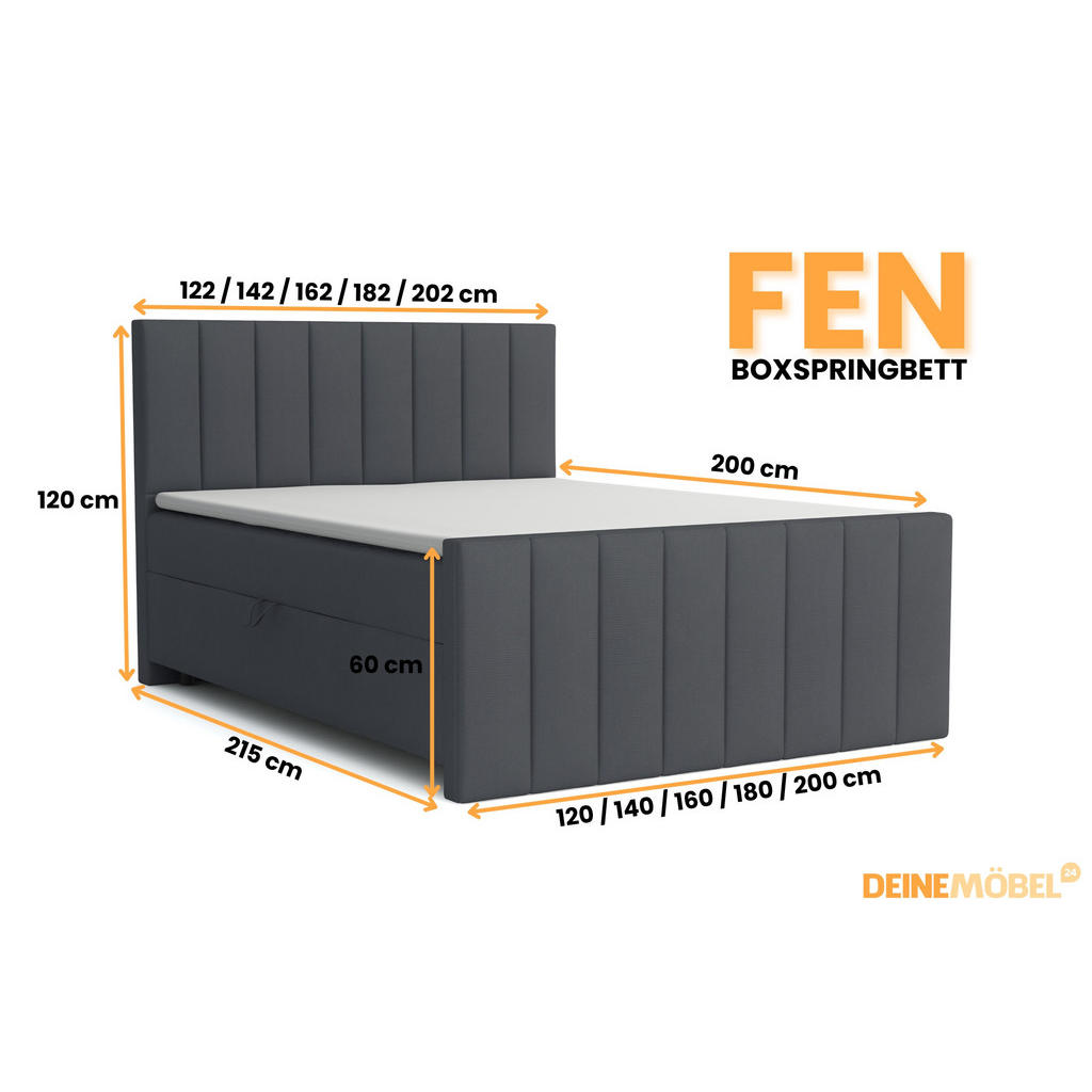 Thumbnail - Deine Möbel 24 Boxbett, Dunkelgrau, Textil, H4, 160x200 cm, Schlafzimmer, Betten, Boxspringbetten