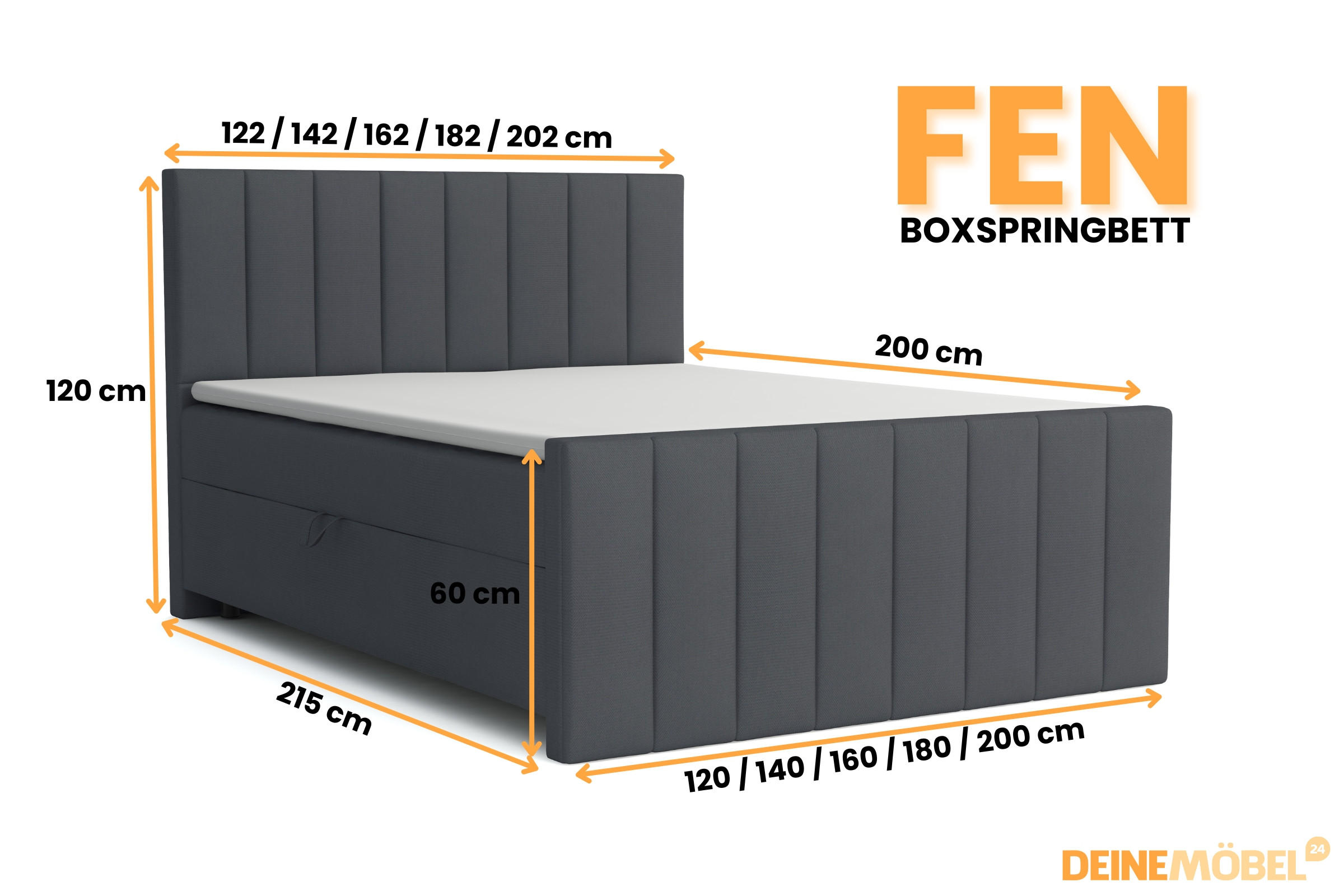 Thumbnail - Deine Möbel 24 Boxbett, Dunkelgrau, Textil, H3, 180x200 cm, Schlafzimmer, Betten, Boxspringbetten