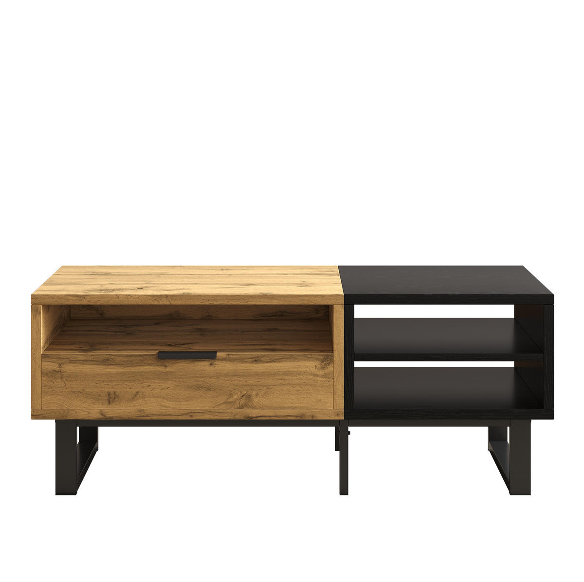 COUCHTISCH 100/50/40 cm mit 3 offenen Fächern und Schublade in Natur/Schwarz - Naturfarben, Holzwerkstoff (100/50/40cm) - Flora Grace