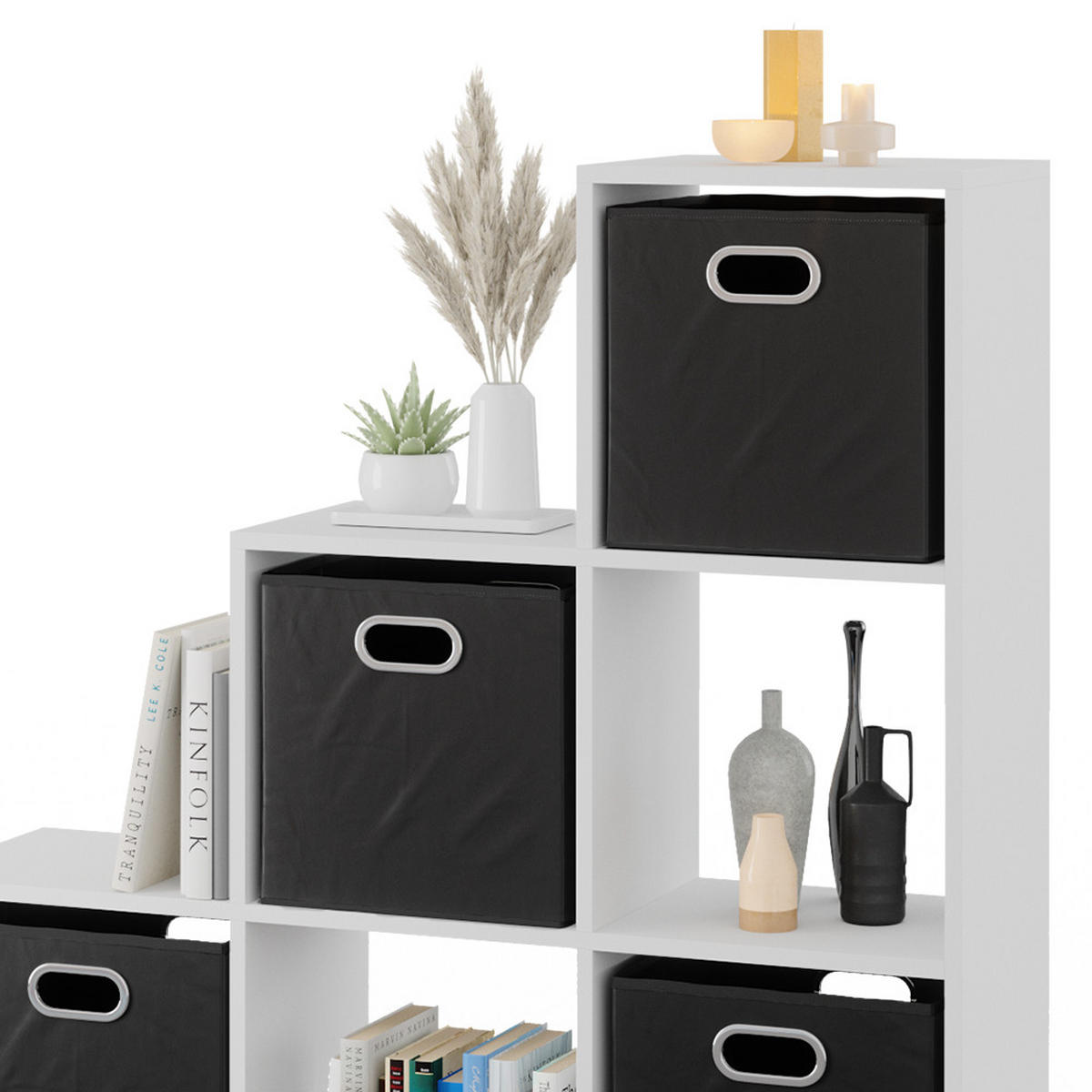 TREPPENREGAL Weiß 105 x 107.5 cm mit Faltboxen opt.3 - Weiß, Holzwerkstoff (107.2/107.8/29cm) - Vicco