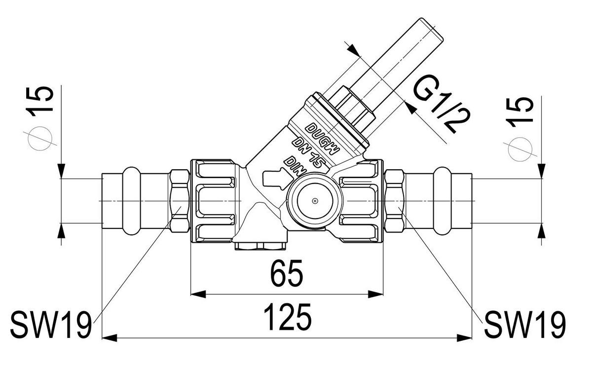 RUECKFLUSSVERHINDERER, O.ENTL. PRESSANSCHL.IG,DN15,PRESS15,DVGW - Schwarz, Metall (10/18/30cm) - Schlösser Armaturen