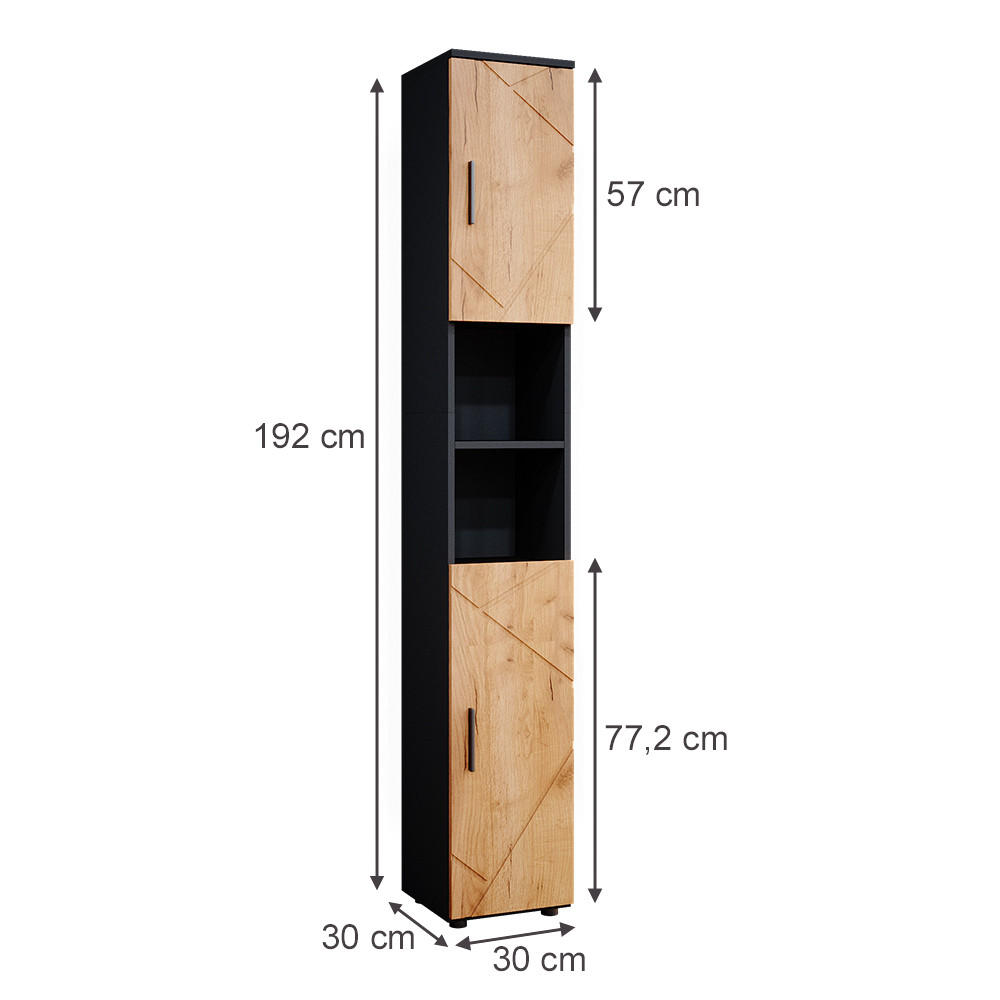 Thumbnail - Vicco Badschrank, Honigeiche, Honigeiche, Holzwerkstoff, 6 Fächer, Quadratisch, 30x192x30 cm, Badezimmer, Badezimmerschr...