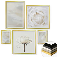 WANDBILDER 5er Set - 50x50 cm & 20x30 cm & 40x60 cm Goldrahmen - Abstrakter Hintergrund mit feinen Strichen - Goldfarben, Kunststoff (40/60cm) - ArtPrintCave