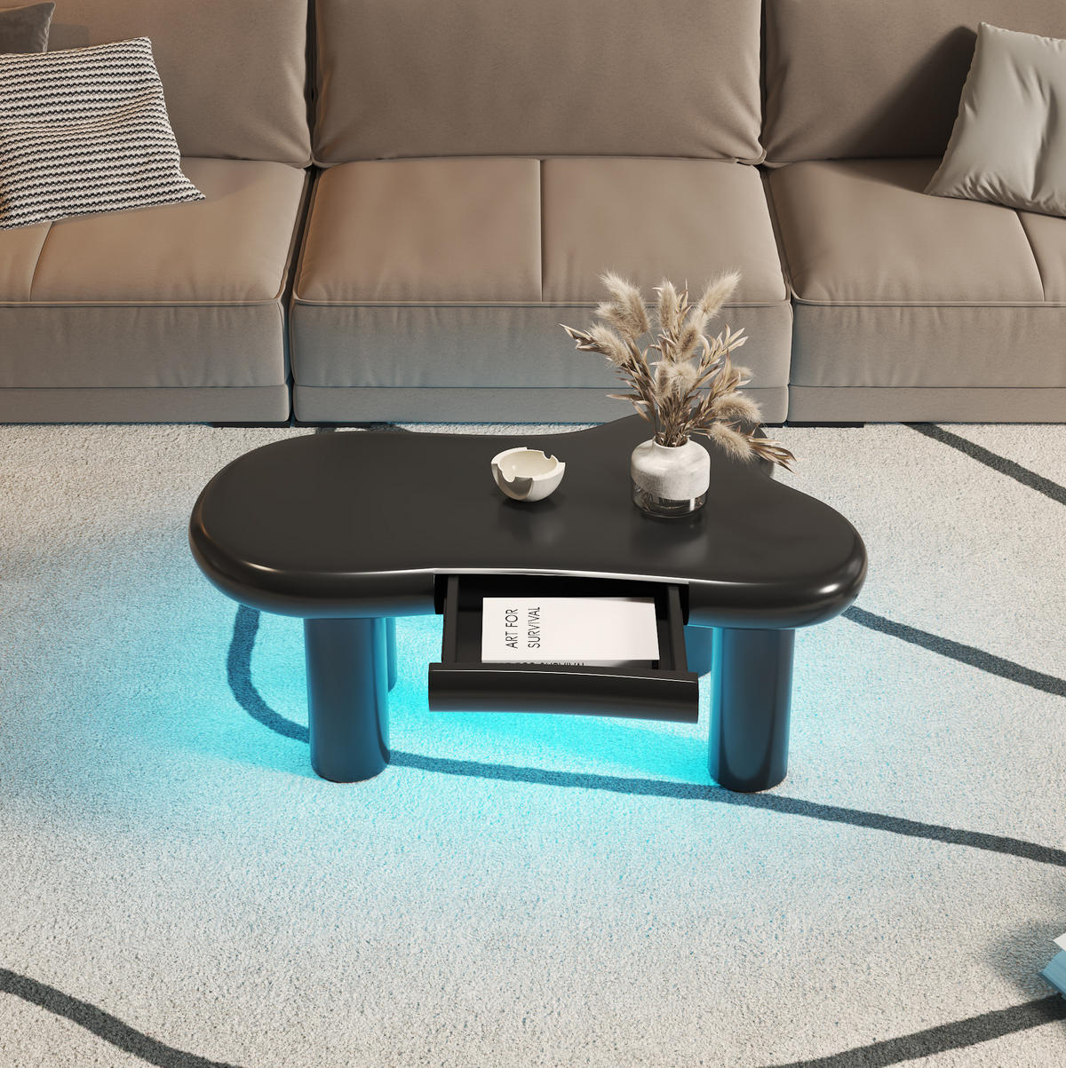 COUCHTISCH 98/65.5/40 cm schwarz aus MDF mit 16-farbiger LED-Beleuchtung und Schublade - Schwarz, Holzwerkstoff (98/65.5/40cm) - OKMYHOME