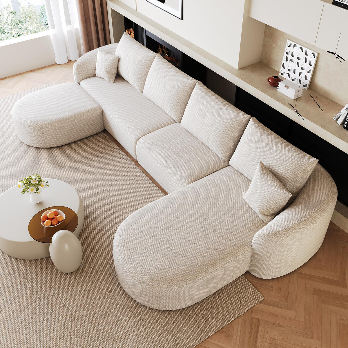 WOHNLANDSCHAFT DE-34817 U-Form 3-Sitzer Chaiselongue rechts Weiß - Weiß, Textil (168/85/336cm) - ComfortXL