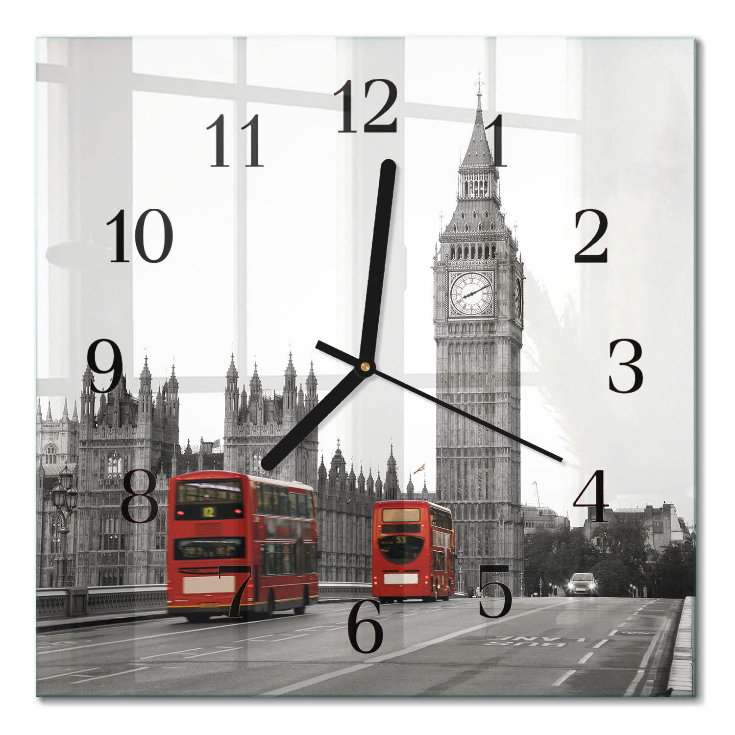WANDUHR 30x30 cm - London - Rot, Glas (30/30/0.4cm) - TULUP