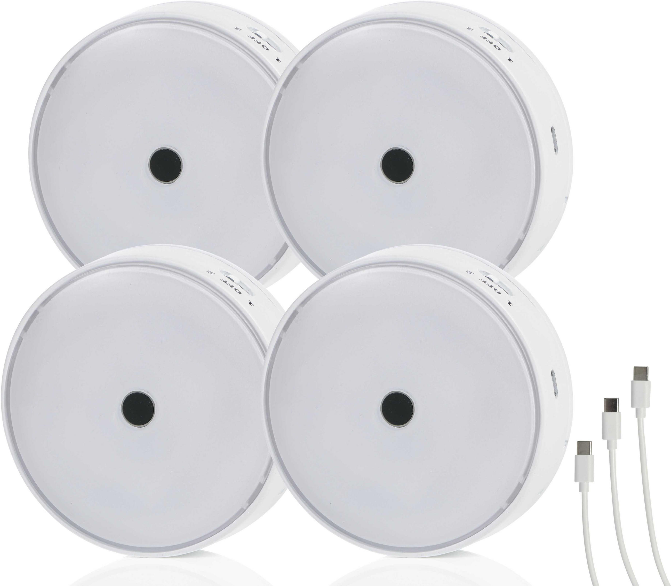 LED-AKKU Schranklichter Spots Unterbauleuchte Ø 9,5 x 3,6 cm 4er-Set Funkverbindung mit Gestensteuerung - Weiß, Kunststoff (3.6/9.5/9.5cm) - Northpoint