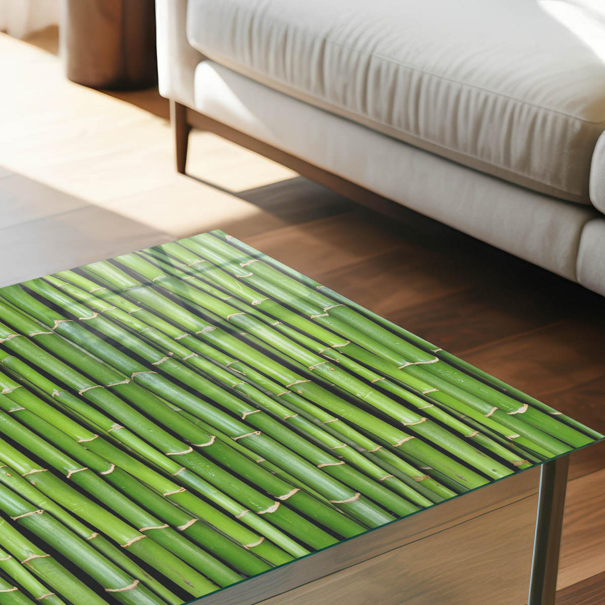 GLASPLATTE 80x60 cm – Grüner Bambus - Beige, Glas (0.4/80/60cm) - ArtPrintCave
