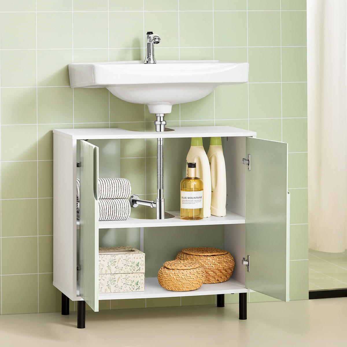 WASCHBECKENUNTERSCHRANK Grün - Weiß/Grün, Holzwerkstoff/Metall (60/60/30cm) - SoBuy