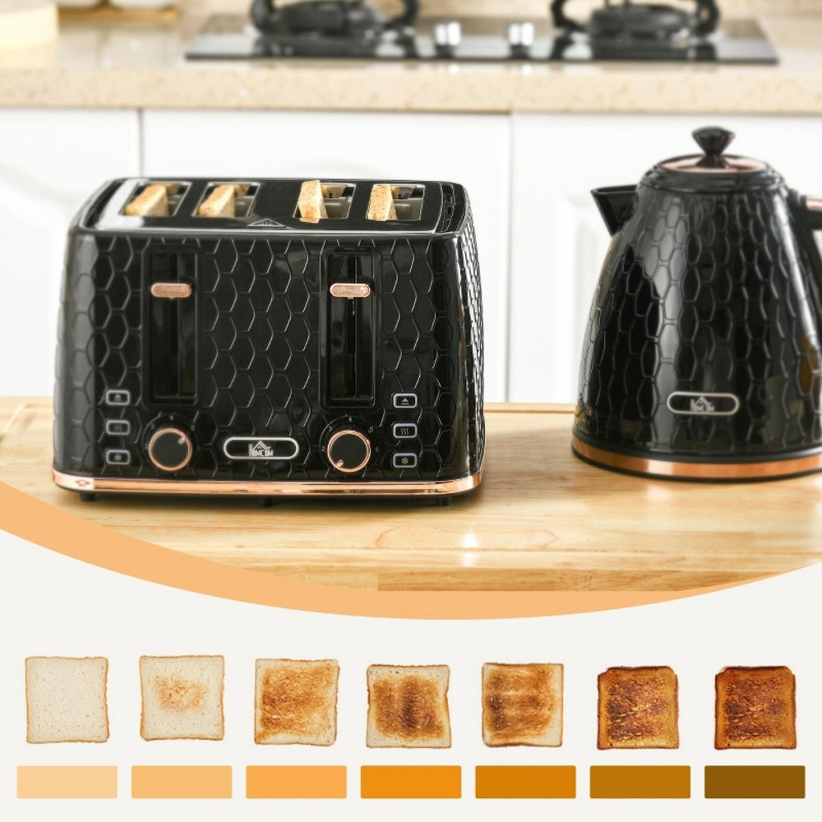 WASSERKOCHER-TOASTER SET, 1,7 L, 4 Scheiben, Kunststoff, Schwarz - Schwarz, Kunststoff (19.5/23.4/24.2cm) - Rolipo