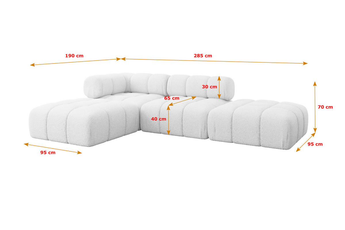 ECKSOFA modulares Sofa Kerru-L1 - 285x190x70 cm Weiß Bouclé - Weiß, Holzwerkstoff/Textil (285/190cm) - ALTDECOR