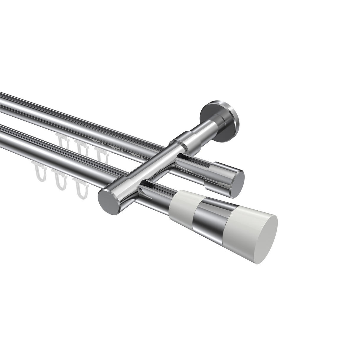 INNENLAUF-GARDINENSTANGEN-SET Prestige Tanara 400 cm (geteilt in 2 x 200 cm), 2-läufig, 20 mm Ø Chrom - Chromfarben/Weiß, Metall (400cm) - INTERDECO