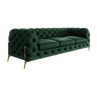 CHESTERFIELD-SOFA 3-Sitzer Lexi Flasche Grün Samt - Smaragdgrün/Goldfarben, Holz/Textil (243/75/100cm) - S-Style Möbel