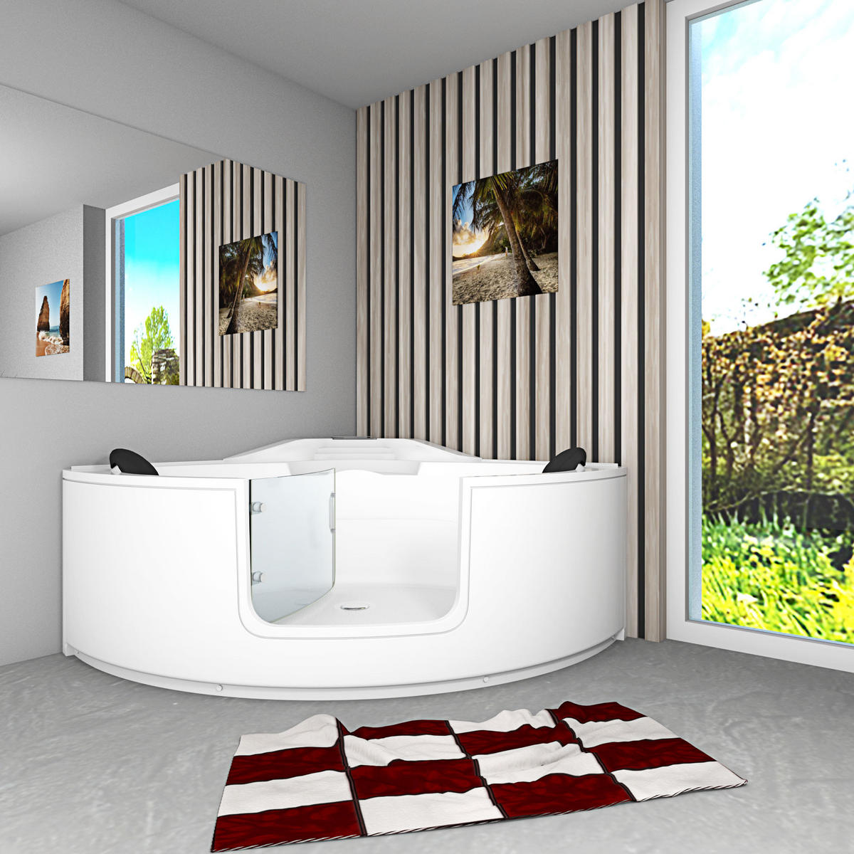 SENIORENWANNE S60 Weiß 140x140 - Weiß, Glas/Kunststoff (140/70/140cm) - AcquaVapore by Sandra Jentho