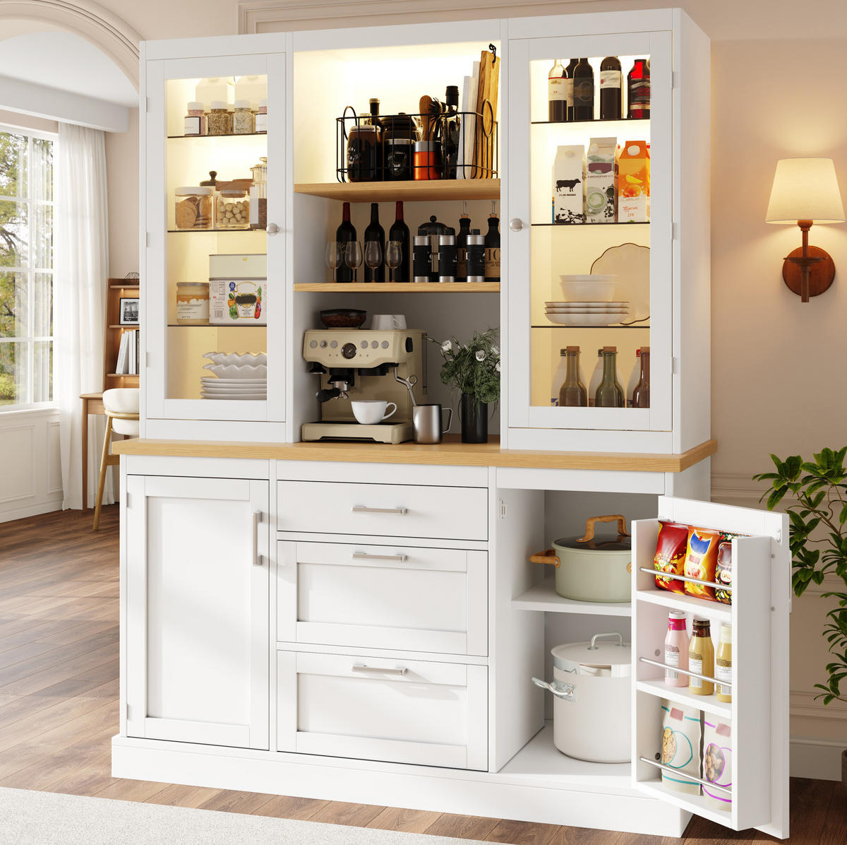 KÜCHENSCHRANK mit LED-Beleuchtung 140 x 40 x 185 cm MDF White 4-tlg. - Weiß, Holzwerkstoff (40/185/140cm) - Meubliv