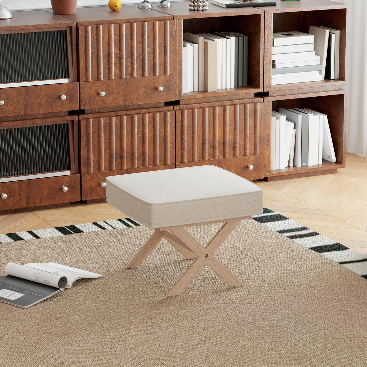 SITZHOCKER, Polsterbank mit Leinenoptik, Beige - Beige, Kunststoff (51/42/47cm) - HOMCOM