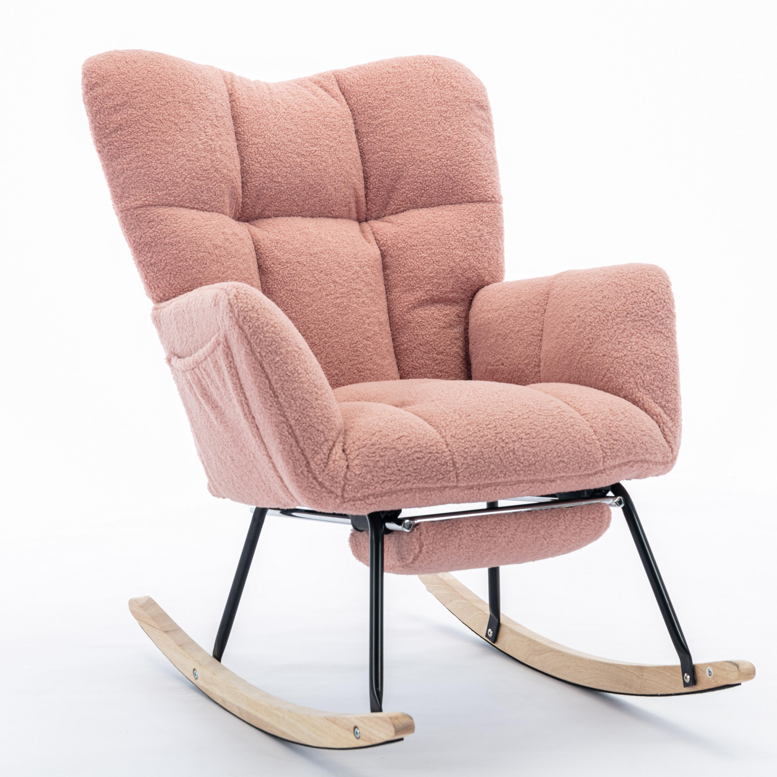 SCHAUKELSTUHL Teddy-Stoff mit klappbarer Fußablage 80/98/98.5 cm Rosa - Rosa, Textil (98/98.5/80cm) - Redom