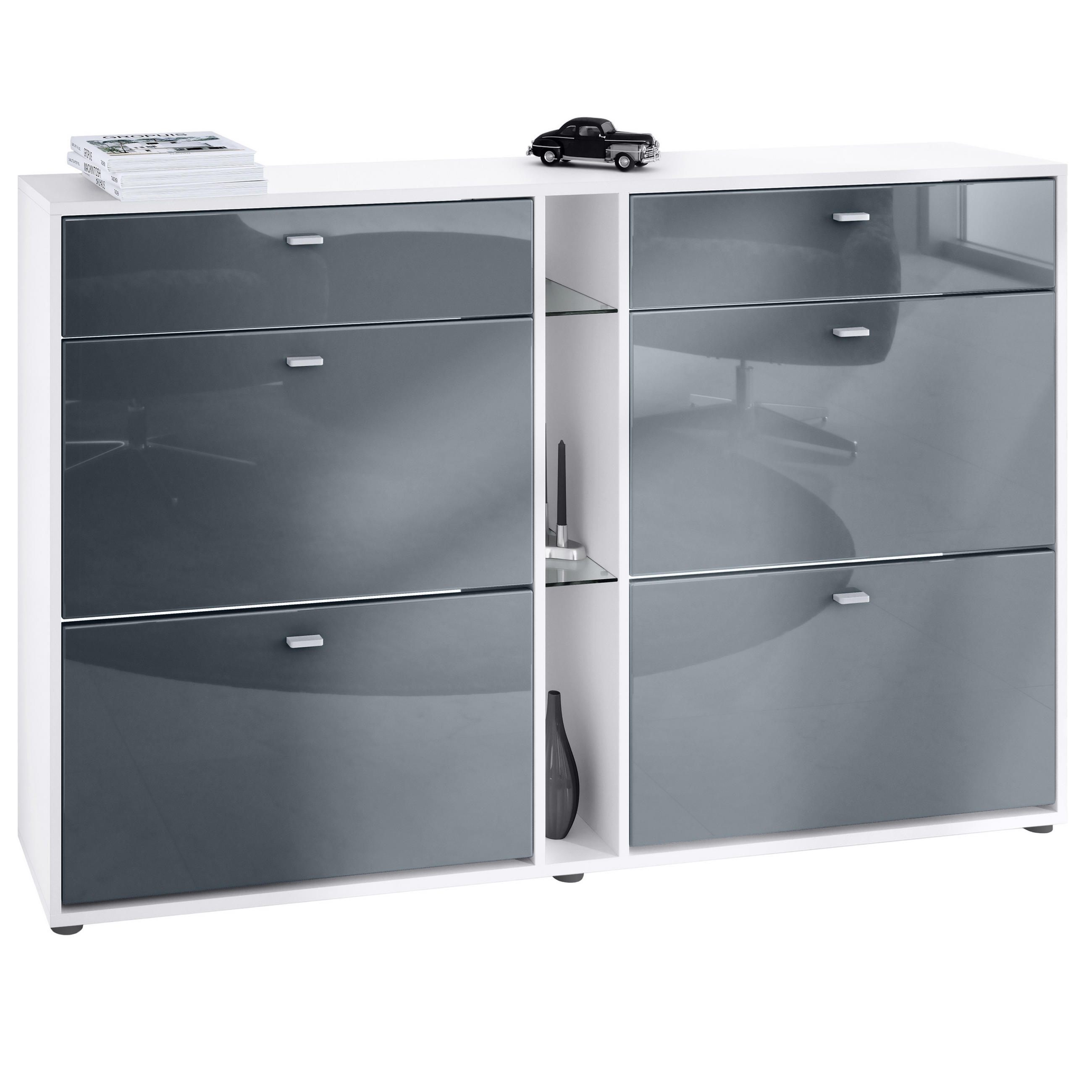 SCHUHSCHRANK Today Fronten in Grau Hochglanz - Grau, Holzwerkstoff (155.5/95/28cm) - Vladon