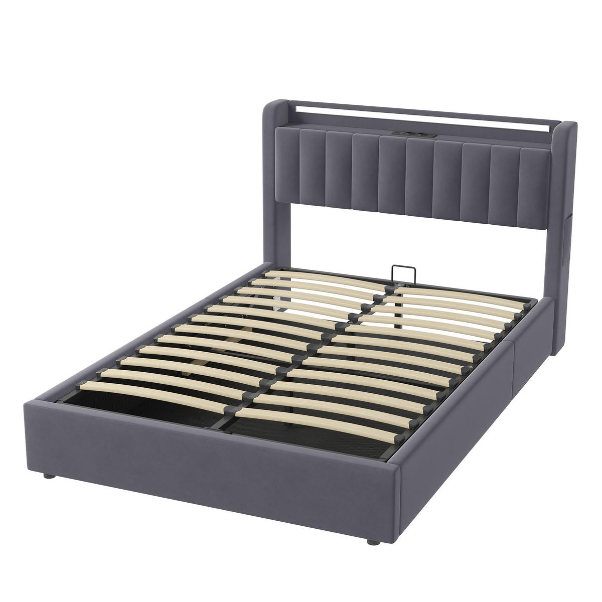 POLSTERBETT 140/200 cm Grau mit Stauraum, USB und LED - Grau, Textil (140/200cm) - MIVRAY
