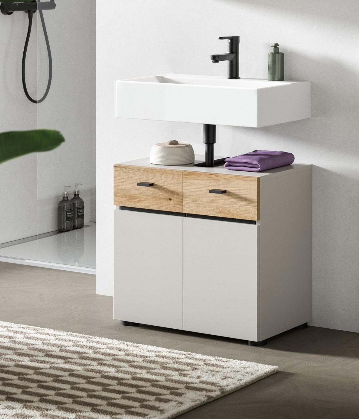 WASCHBECKENUNTERSCHRANK Aqua Kaschmir 60/35/56 cm - Beige, Holzwerkstoff (60/56/35cm) - Xonox