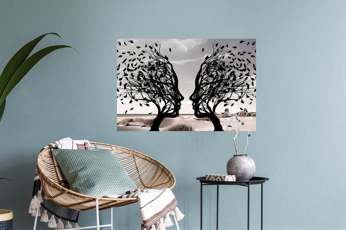 WANDTATTOO Strand - Meer - Menschen - Baum - Moderne Kunst 60x40 cm - Hellgrau, Kunststoff (60/40/0.1cm) - MuchoWow