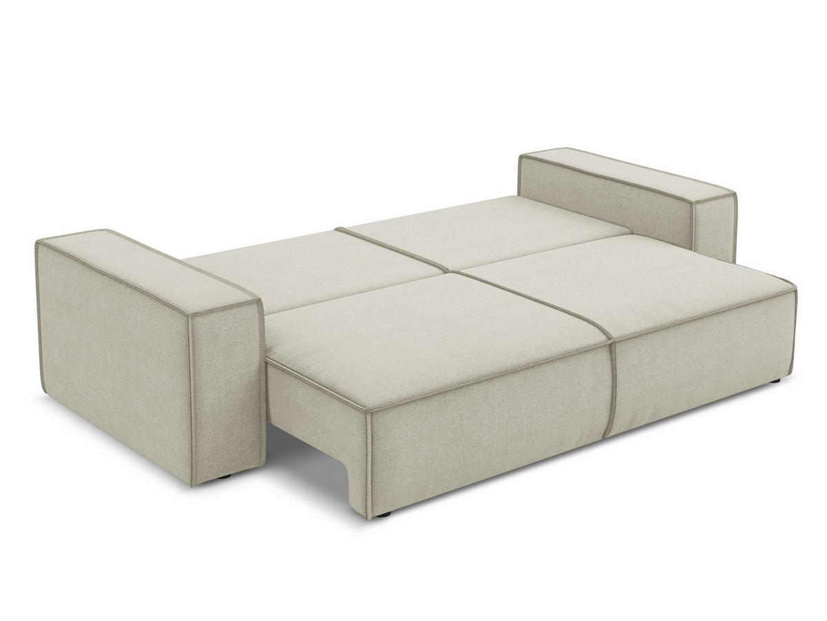 3-SITZER SOFA mit Schlaffunktion Strukturstoff Stoff Beige - Beige/Creme, Kunststoff/Textil (255/85/105cm) - Makamii
