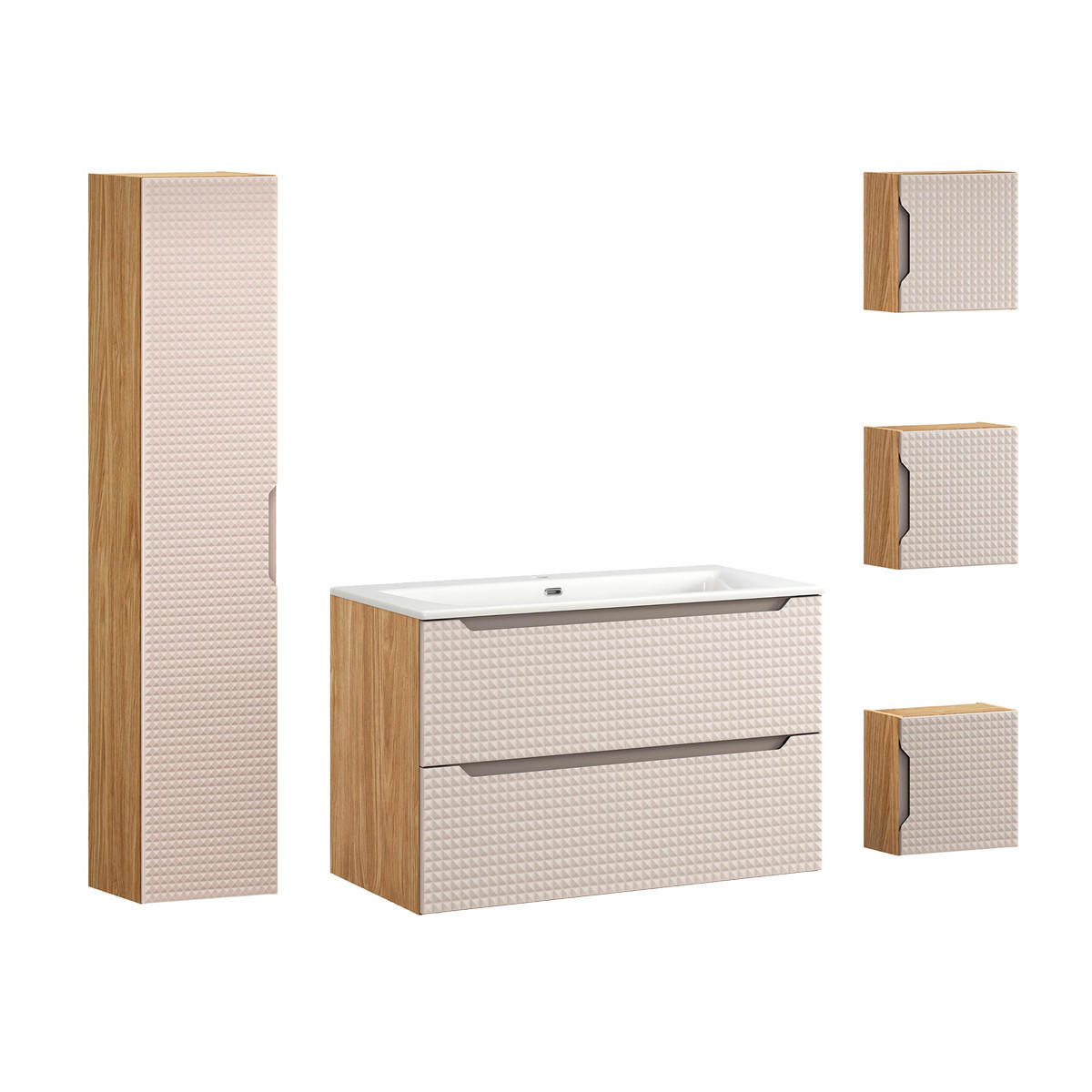 KOUPELNOVÝ NÁBYTEK 91cm Mallory 2er-Set Béžová a dřevo - hnědá, kompozitní dřevo (91/57/46cm) - Petits-meubles