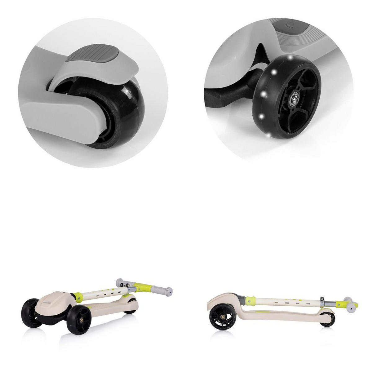 KINDERROLLER Moxie Musik Licht weiß klappbar, Tragegriff, 3-Räder, Bremse - Weiß, Metall (60/30/75cm) - Chipolino