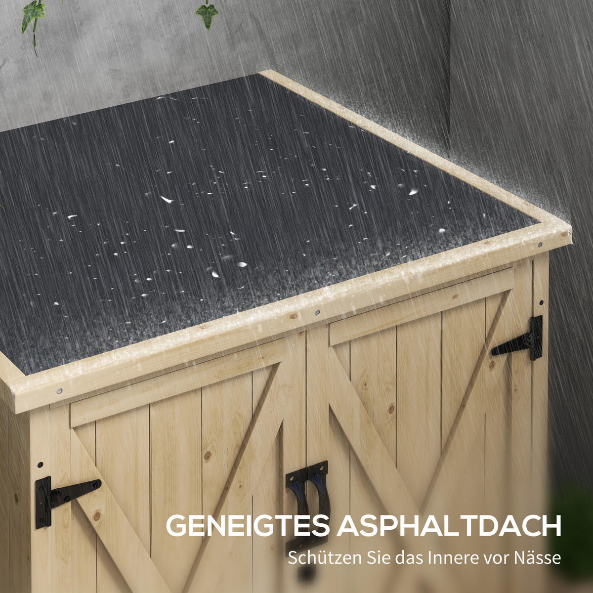 GARTENSCHRANK, Wetterfester Geräteschuppen, Doppeltür, für Garten Balkon, Holz, Natur - Fichtefarben, Holz (88/90/77.5cm) - Outsunny