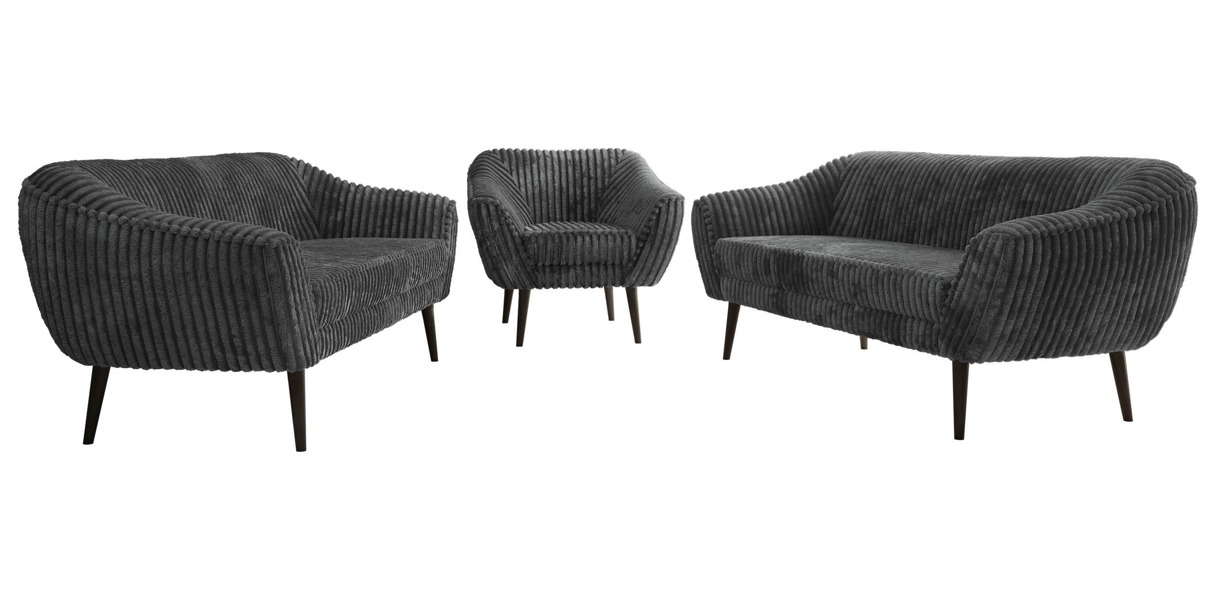 SEDACÍ SOUPRAVA 3+3+1 PIRS - Šedá Manšestr - Černé nohy - šedá/černá, kompozitní dřevo/textil (180/75/74cm) - MKS