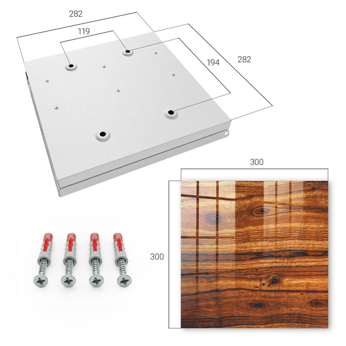 SCHLÜSSELBOX Weiß 30x30 cm – Türöffnung nach rechts - Holzstruktur - Braun, Metall (30/30/5cm) - TULUP