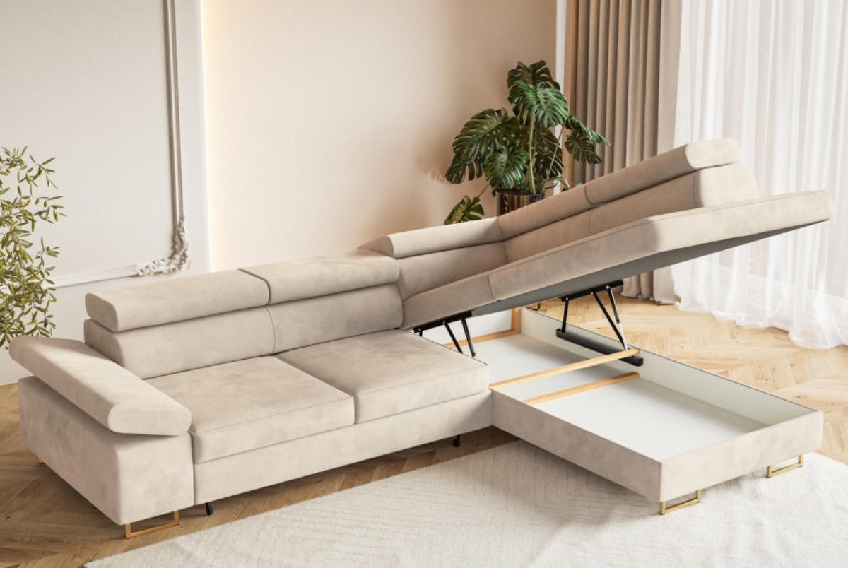 ECKSOFA Beige ALEX Mit Verstellbaren Kopfstützen Rechts - Beige, Textil (203/274cm) - Sepro Meble