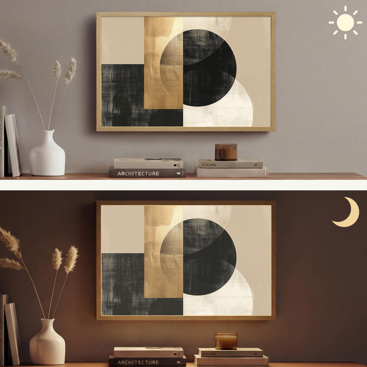 NÁSTĚNNÁ LAMPA S AKUMULÁTOREM Abstraktní - Moderní - Černá - Zlatá 60x40 cm - písková barva, kompozitní dřevo (60/40/8cm) - OnlyWow