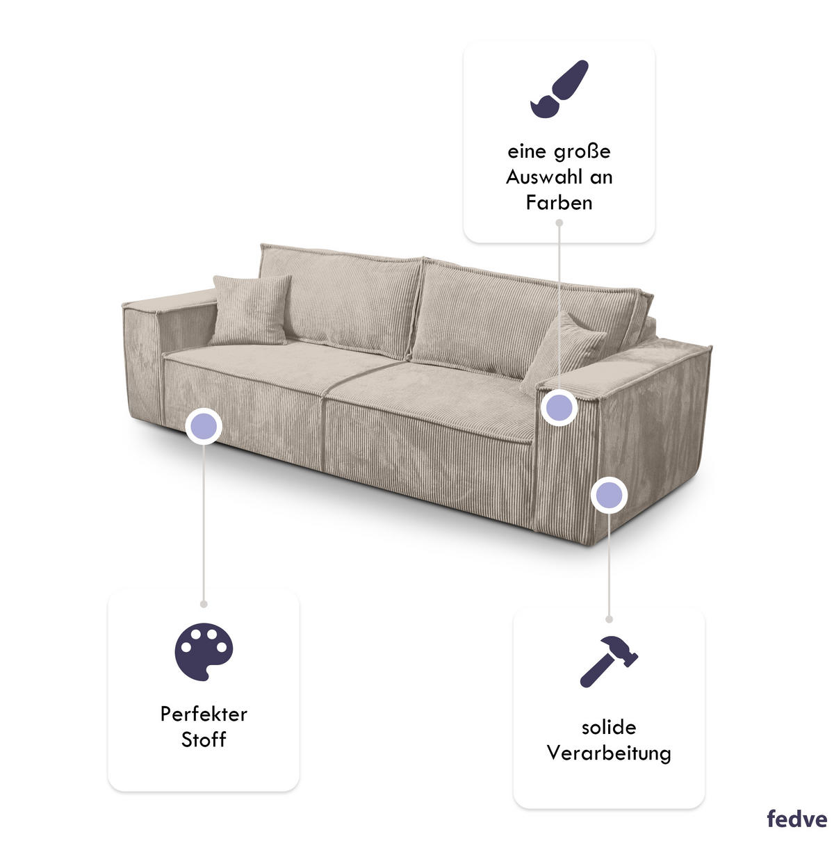 SCHLAFSOFA Sekwana Beige (Poso 2) - Beige, Textil (255/85/105cm) - Fedve