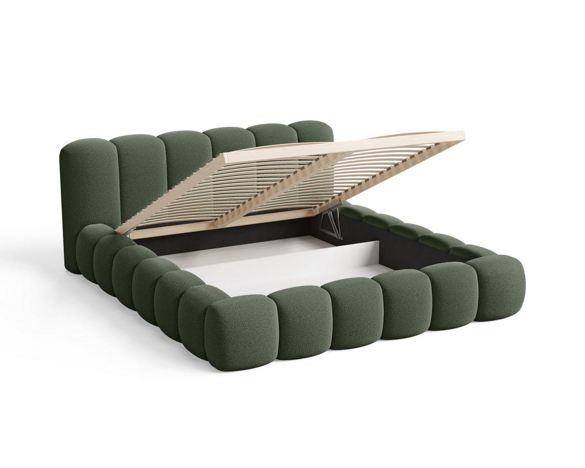 POLSTERBETT 160x200 mit Bettkasten, Lattenrost und Kopfteil, Bouclé-Stoffbezug Grün - Grün, Holz (160/200cm) - Chilly